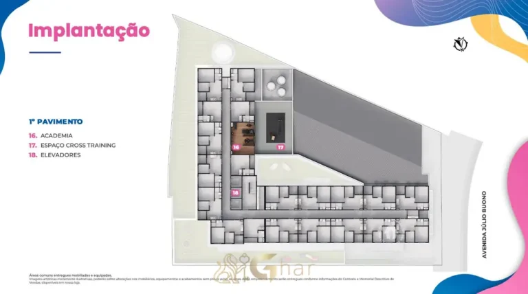 Planta de implantação do 1º pavimento em apartamentos no bairro da Vila Guilherme, São Paulo
