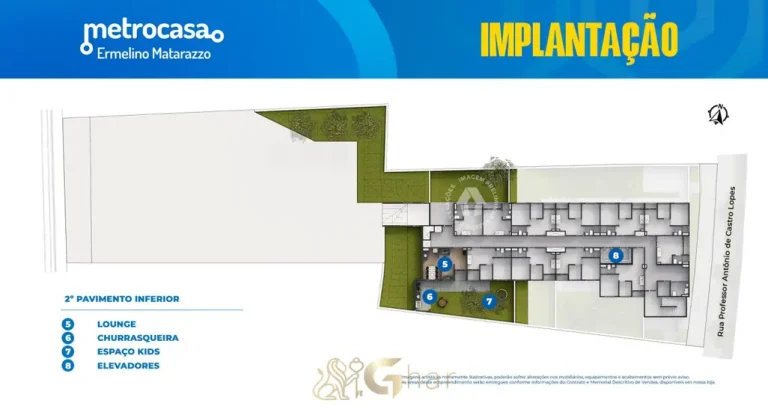 Planta de implantação do 2º pavimento inferior do condomínio Metrocasa Ermelino Matarazzo no bairro de Ermelino Matarazzo, São Paulo
