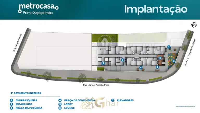 Planta de implantação do 2º pavimento inferior do condomínio Metrocasa Prime Sapopemba no bairro de Sapopemba, São Paulo