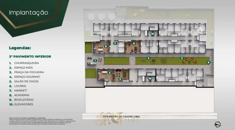 Planta de implantação dos 2 pavimentos inferiores do condomínio Metrocasa Real Parque no bairro do Morumbi, São Paulo