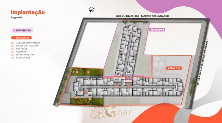 Planta de implantação do segundo pavimento em condomínio residencial no bairro da Vila Ema, na Zona Leste de São Paulo