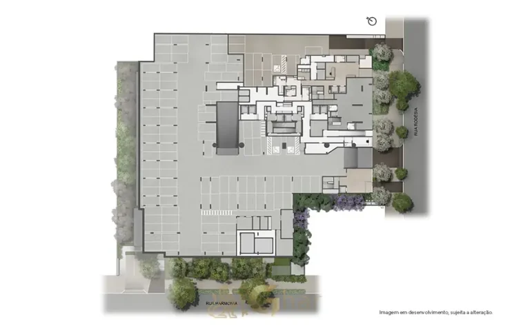 Planta de implantação do 2º subsolo do condomínio Casa Madalena no bairro da Vila Madalena, São Paulo