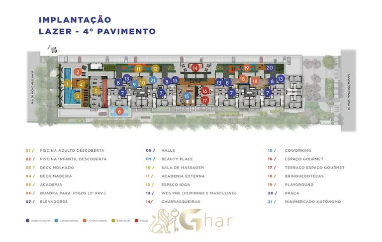 Planta de implantação do 4º pavimento do condomínio Modo Butantã no bairro do Butantã, São Paulo