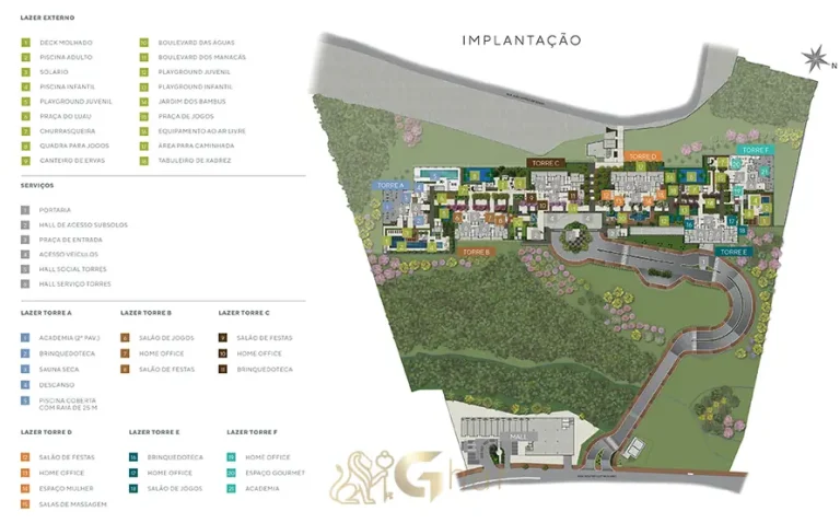 Planta de implantação da área de lazer em apartamentos no bairro do Morumbi, São Paulo