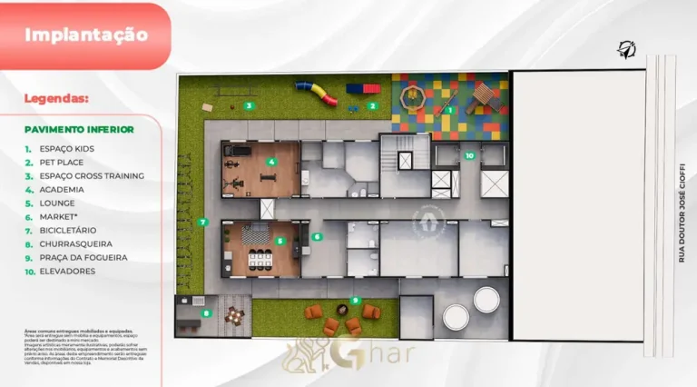 Planta de implantação do pavimento inferior do condomínio Metrocasa Sapopemba no bairro de Sapopemba, São Paulo