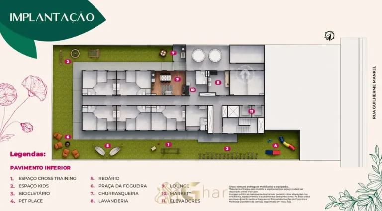 Planta de implantacao do pavimento inferior em apartamentos no bairro de Pirituba, Sao Paulo