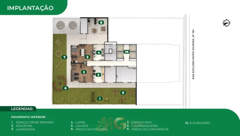Planta de implantação do pavimento inferior em apartamentos no bairro da Vila Prudente, São Paulo