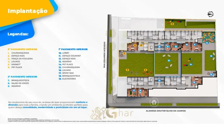Planta de implantação do pavimento inferior em apartamentos no bairro da Cidade Ademar, São Paulo