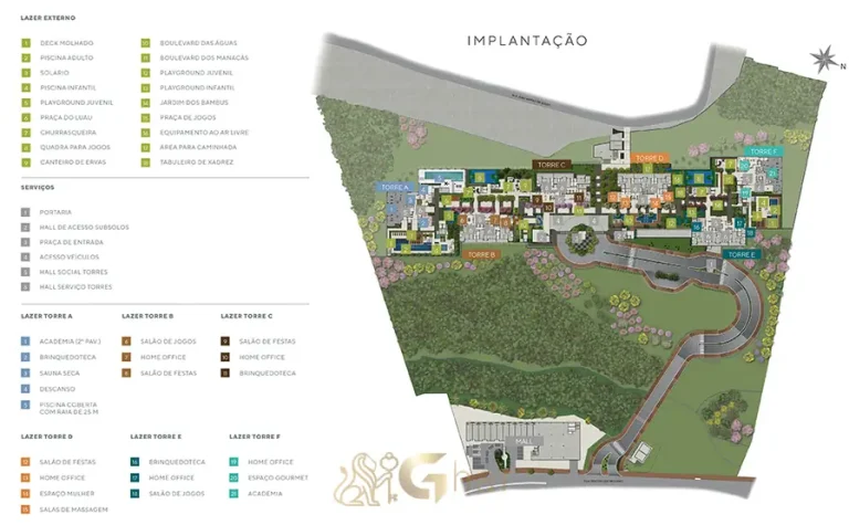 Planta de implantação dos serviços em condomínio residencial no bairro do Morumbi, na Zona Sul de São Paulo