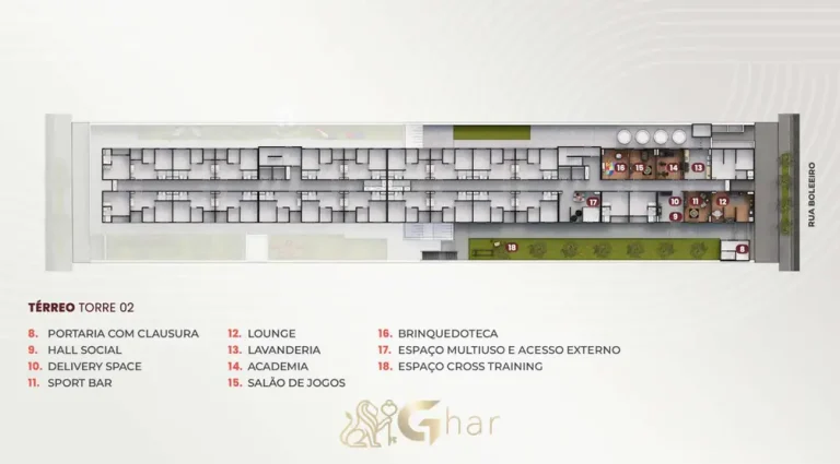 Planta de implantação do térreo, segunda vista em condomínio residencial no bairro de Itaquera, na Zona Leste de São Paulo