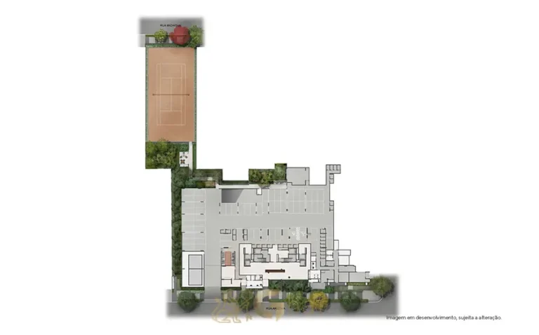 Planta de implantação do térreo em apartamentos no bairro do Brooklin, São Paulo