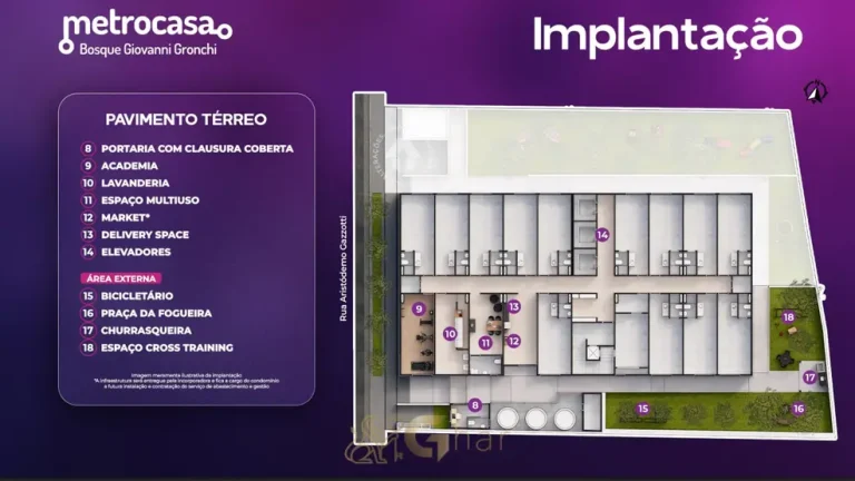 Planta de implantação do térreo em apartamentos no bairro da Vila das Belezas, São Paulo