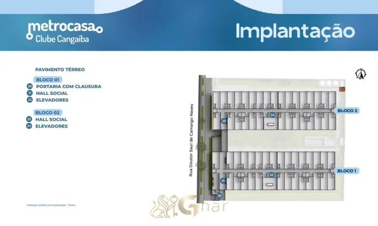 Planta de implantação do pavimento térreo em apartamentos no bairro do Cangaíba, São Paulo