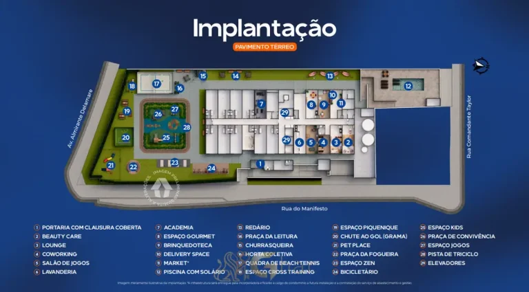 Planta de implantação do térreo em condomínio residencial no bairro do Ipiranga, na Zona Sul de São Paulo