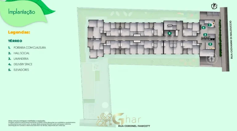 Planta de implantação do térreo em apartamentos no bairro do Cursino, São Paulo