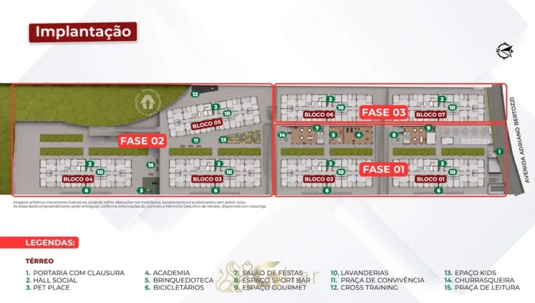 Planta de implantação do térreo em apartamentos no bairro do Parque do Carmo, São Paulo