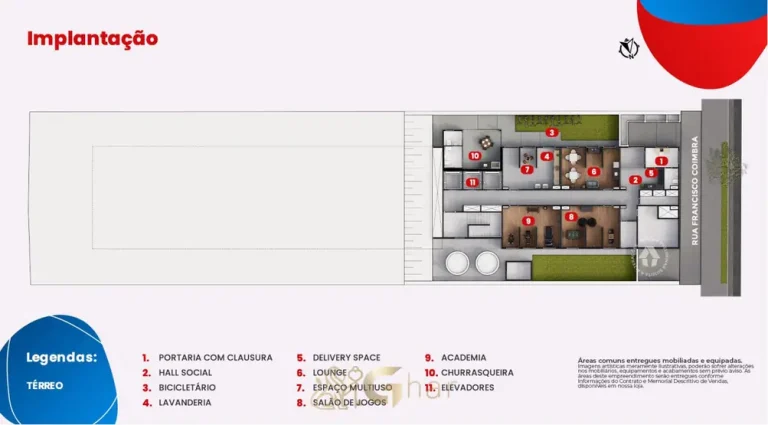 Planta de implantação do térreo em apartamentos no bairro da Penha, São Paulo