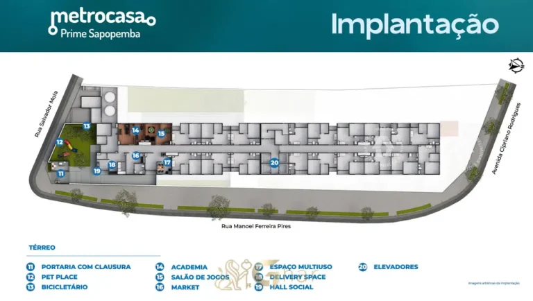 Planta de implantação do térreo em condomínio residencial no bairro de Sapopemba, na Zona Leste de São Paulo