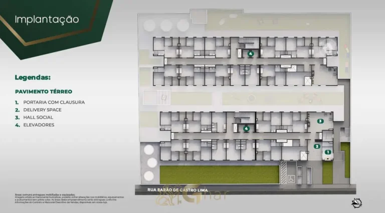 Planta de implantação do térreo em apartamentos no bairro do Morumbi, São Paulo
