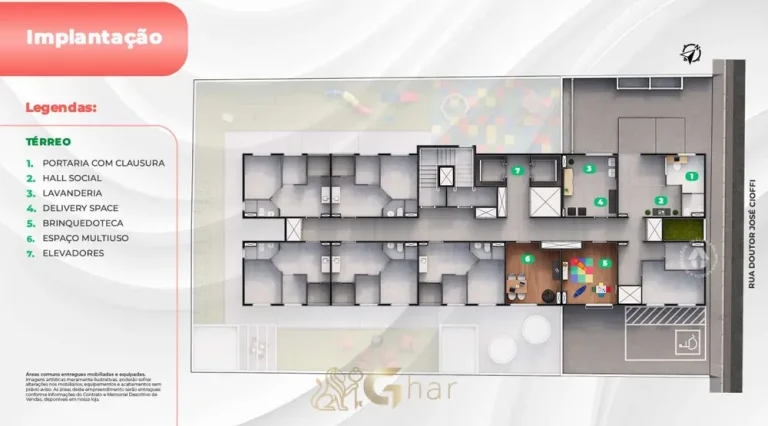 Planta de implantação do térreo em apartamentos no bairro de Sapopemba, São Paulo