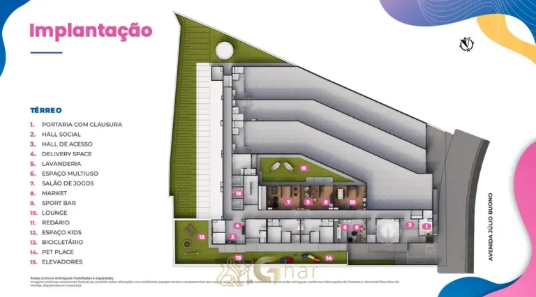 Planta de implantação do térreo do condomínio Metrocasa Vila Guilherme no bairro da Vila Guilherme, São Paulo
