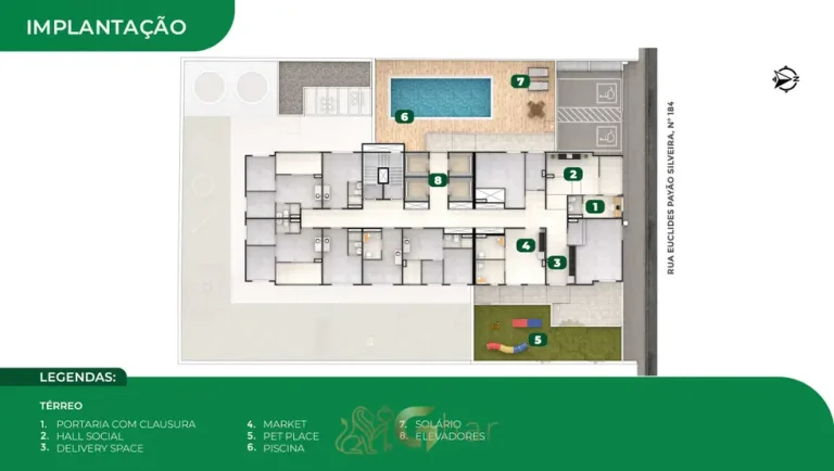 Planta de implantação do térreo do condomínio Metrocasa Vila Prudente II no bairro da Vila Prudente, São Paulo