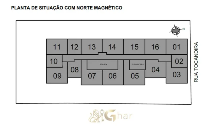 Planta de implantação das tipologias por andar em apartamentos no bairro do Jardim Anália Franco, São Paulo
