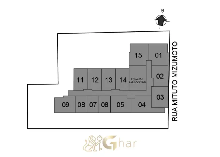 Planta geral das tipologias do empreendimento em apartamentos no bairro da Liberdade, São Paulo
