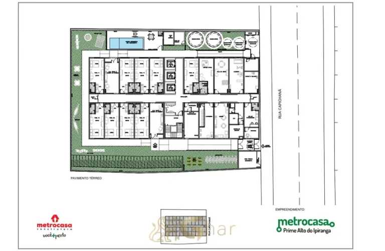 Planta de tipologias do Metrocasa Prime Alto do Ipiranga com studios e apartamentos em São Paulo