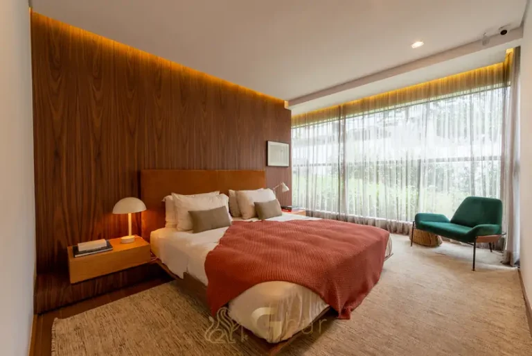 Quarto do apartamento decorado em condomínio residencial no bairro do Brooklin, na Zona Sul de São Paulo