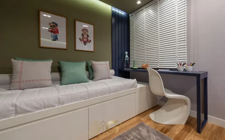 Quarto do apartamento decorado de 87 m² em condomínio residencial no bairro do Morumbi, na Zona Sul de São Paulo