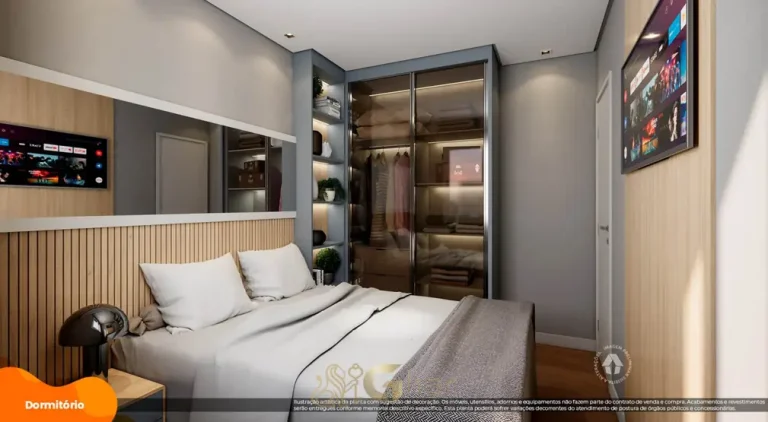 Quarto do apartamento decorado em condomínio residencial no bairro da Freguesia do Ó, na Zona Norte de São Paulo
