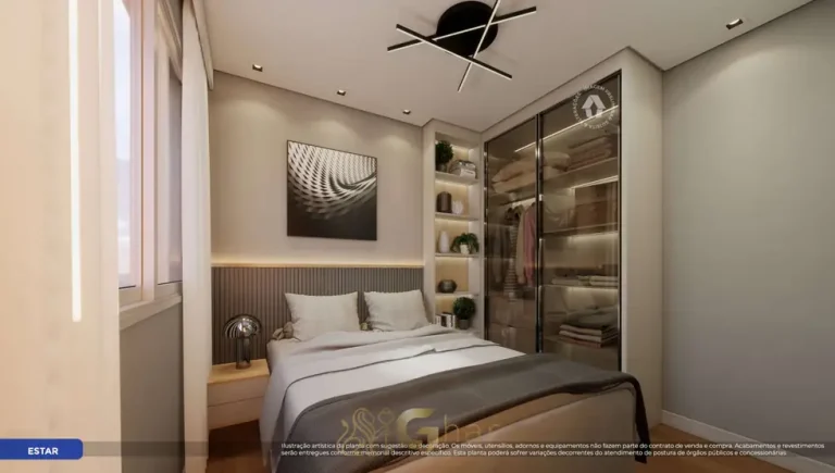 Quarto planejado do apartamento decorado em condomínio residencial no bairro do Jaçanã, na Zona Norte de São Paulo