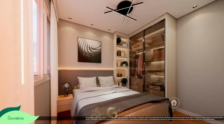 Quarto do apartamento decorado 1 dormitório mais office do condomínio Metrocasa Jardim Botânico no bairro do Cursino, São Paulo