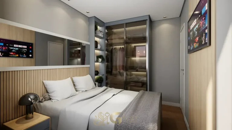 Quarto do apartamento decorado em condomínio residencial no bairro da Cidade Ademar, na Zona Sul de São Paulo