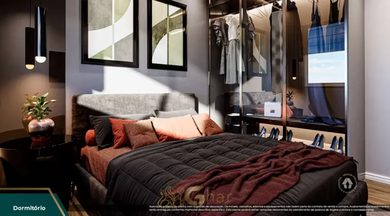 Quarto do apartamento decorado em condomínio residencial no bairro do Morumbi, na Zona Sul de São Paulo