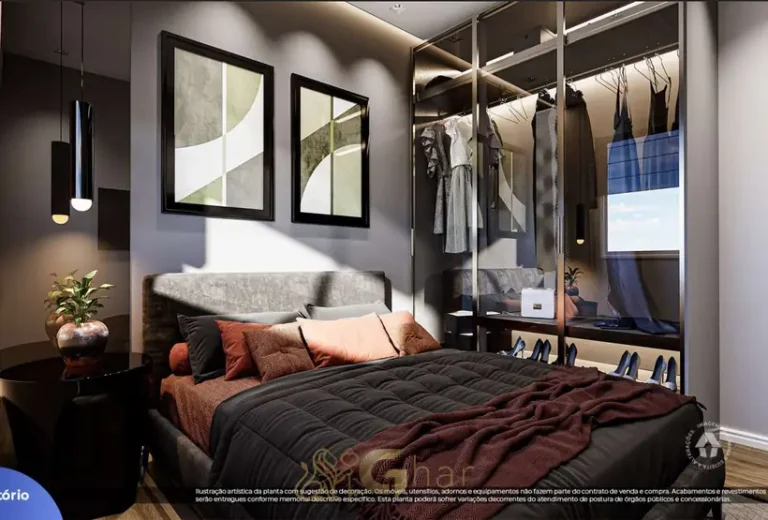 Quarto do apartamento decorado do condomínio Metrocasa São Joaquim no bairro da Liberdade, São Paulo