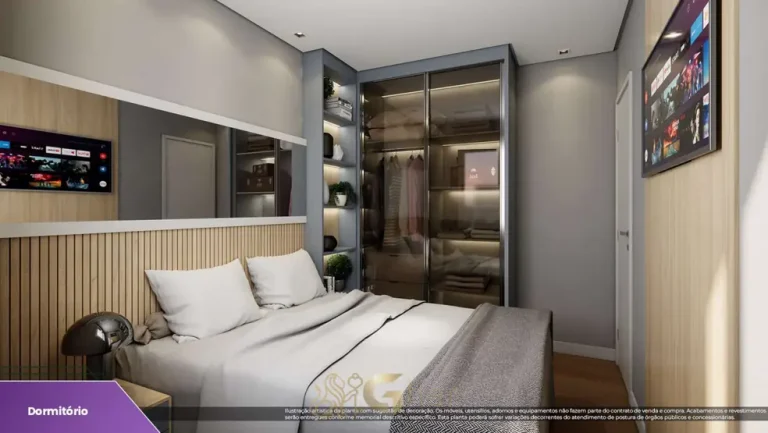 Quarto do apartamento decorado do condomínio Metrocasa Vila Carrão no bairro do Carrão, São Paulo