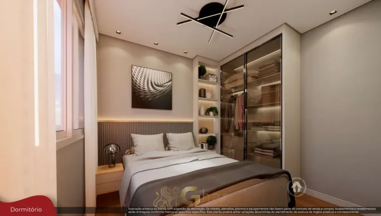 Quarto do apartamento decorado em condomínio residencial no bairro da Vila Ré, na Zona Leste de São Paulo