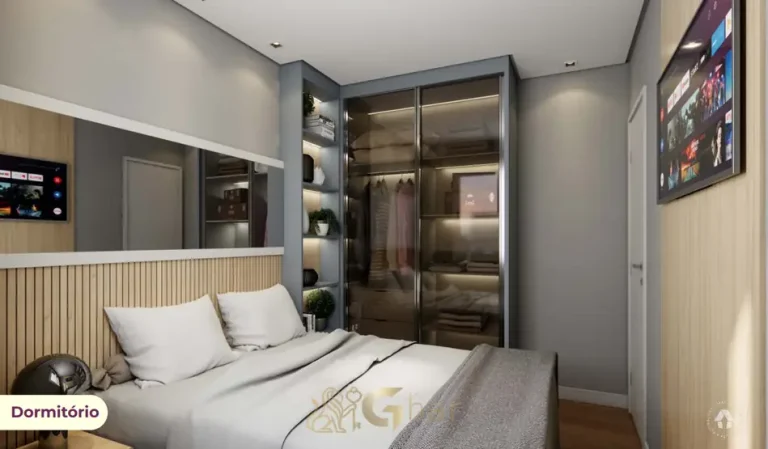 Quarto do apartamento decorado do condomínio Metrocasa Viva Pirituba no bairro de Pirituba, São Paulo