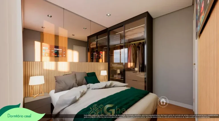 Quarto de casal do apartamento decorado em apartamentos no bairro do Cursino, São Paulo