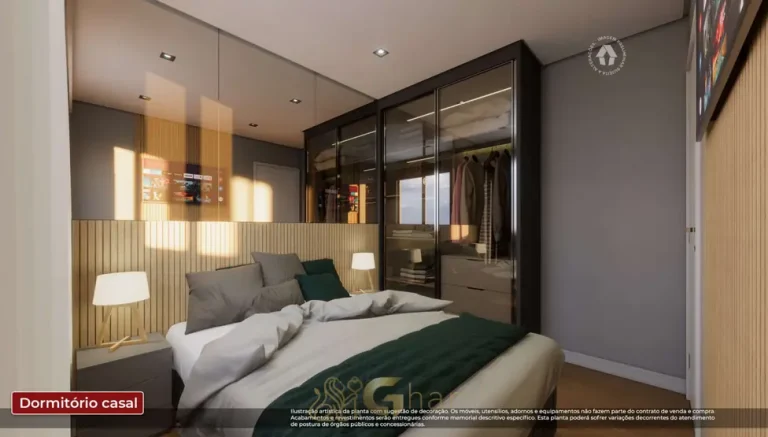 Quarto de casal do apartamento decorado de 2 dormitórios em apartamentos no bairro do Parque do Carmo, São Paulo
