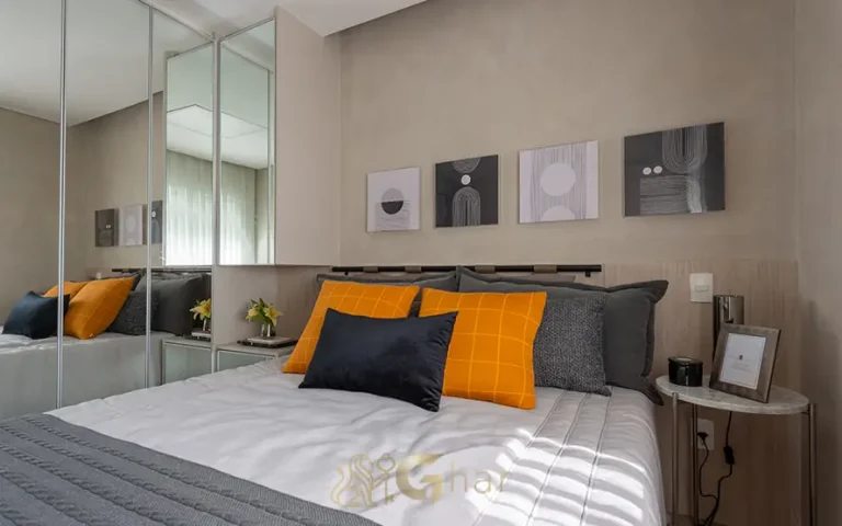 Quarto do casal do apartamento decorado de 72 m² em condomínio residencial no bairro do Morumbi, na Zona Sul de São Paulo