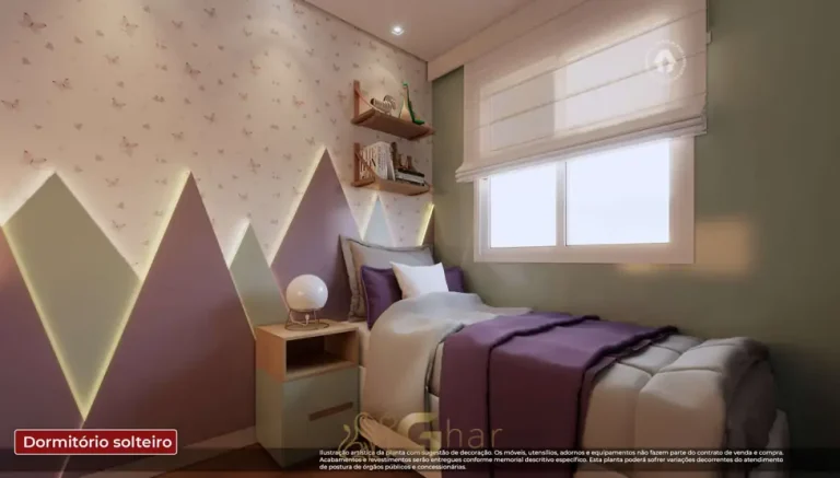 Quarto de solteiro do apartamento decorado em condomínio residencial no bairro do Parque do Carmo, na Zona Leste de São Paulo