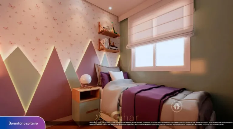 Quarto de solteiro do apartamento decorado em condomínio residencial no bairro da Praça da Árvore, na Zona Sul de São Paulo