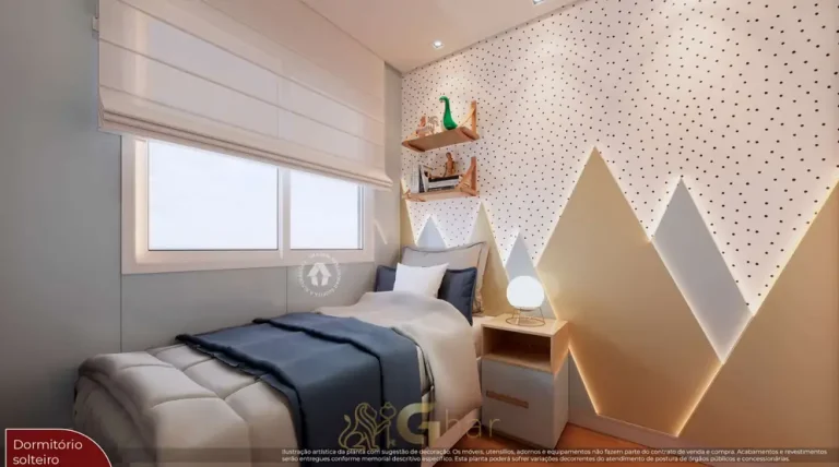 Quarto de solteiro decorado em apartamentos no bairro de Santo Amaro, São Paulo