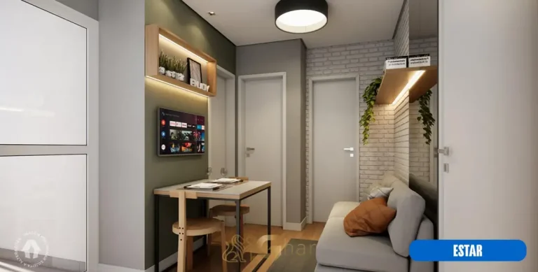 Sala do apartamento decorado do condomínio Metrocasa Ermelino Matarazzo no bairro de Ermelino Matarazzo, São Paulo