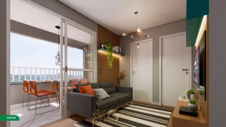 Sala do apartamento decorado do condomínio Metrocasa Vila Prudente II no bairro da Vila Prudente, São Paulo