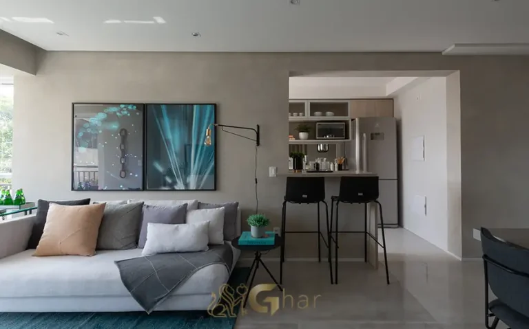 Sala de estar do apartamento decorado de 72 m² em apartamentos no bairro do Morumbi, São Paulo