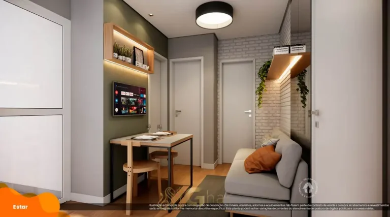Sala do apartamento decorado do condomínio Metrocasa Estação Itaberaba no bairro da Freguesia do Ó, São Paulo